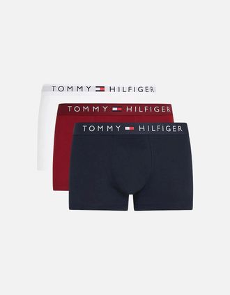 Tommy Hilfiger Mens 3-Pack TH Original Logo Boxer Trunks, Navy/White/Rouge - Black - Size: 32/30/31