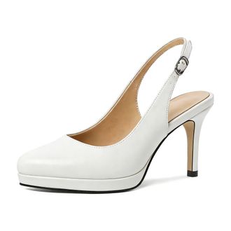 EDEFS Womens White Slingback Heels with 3.5 Inch High Heel Platform Elegant Court Shoes for Office and Evening Wear UK2