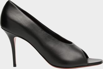 Amina Muaddi Julianne Peep-Toe Leather Pumps