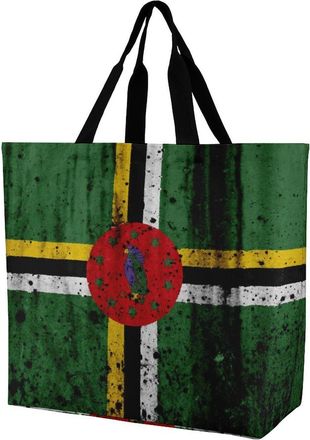 Generic Dominica Flag Tote Bag Reusable Grocery Shopping Bags Large Travel One Shoulder Handbag for Picnic Work