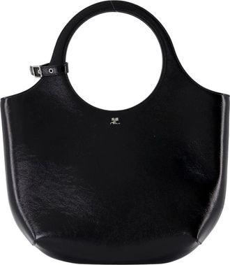 Courr&egrave;ges Zwarte leren tas met schouderbanden - Dames - Handtassen - Zwart - ONE Size - Leer - Tassen