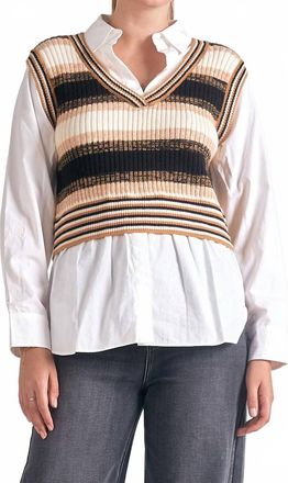 Elan Sweater Vest Blouse In Beige Multi