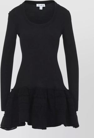Alaia knit dress long sleeves round neckline ruffles
