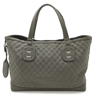 Gucci Light Gray Nylon Leather Shoulder Bag Tote Bag (Pre-Owned)