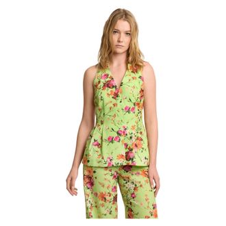 Kocca Sleeveless Tops, female, Green, Size: XS Stylish Floral Sleeveless Waistcoat Top