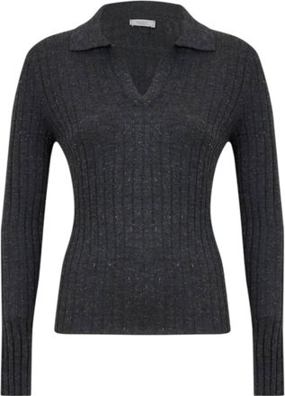 PESERICO Womens Polo Style Neck Sweater In Grey Glitter