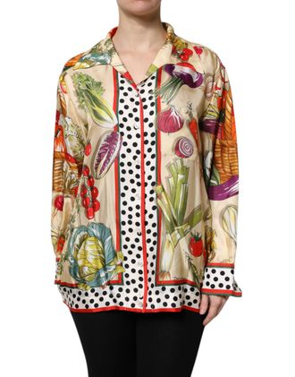 Dolce & Gabbana Womens Multicolor Vegetables Silk Long Sleeves Top