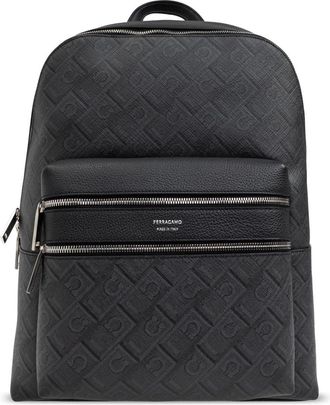 Ferragamo Monogram Rugzak - Heren - Rugzakken - Grijs - ONE Size - Leer - Tassen