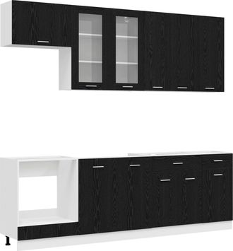 vidaXL Unidad De Cocina Lyon 8 Uds. Roble Negro Madera De Ingenier&iacute;a Vidaxl