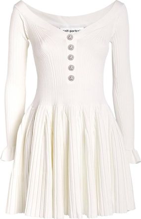Self Portrait Self-Portrait Off-The-Shoulder Pleated Ribbed-Knit Mini Dress Size S