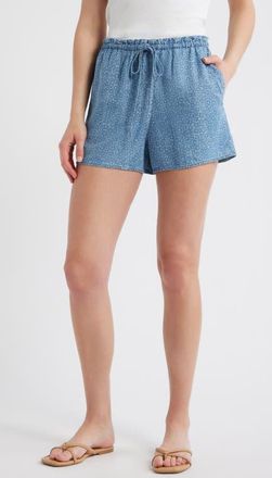 Cloth & Stone Floral Print Drawstring Denim Shorts in Denim Flower at Nordstrom, Size X-Small