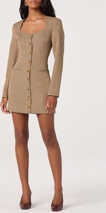 ASTR the Label Houndstooth Long Sleeve Button-Up Minidress in Tan Houndstooth at Nordstrom Rack, Size Medium