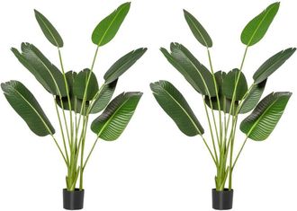 HOMCOM Pack De 2 Plantas Artificiales Bananera De 160 Cm Con Maceta Y 10 Hojas Realistas Plantas Sint&eacute;ticas Para Decoraci&oacute;n En Interior Oficina Verde - Homco