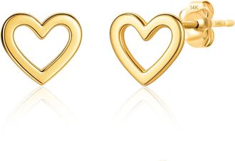 MAX + STONE 14k Yellow Gold Small Heart Stud Earrings with Push Backs