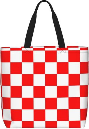 Generic Women Handbag Red White Race Checkered Flag Pattern Daily Bag Lightweight Fashion Beach Travel Bags, For School, Holiday, Graduation, Birthday, Christ