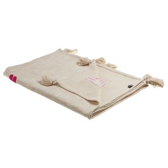 Beliani Manta De Algod&oacute;n Beige Rosa Blanco 130 X 180 Cm Hecho A Mano Llama Nandyal