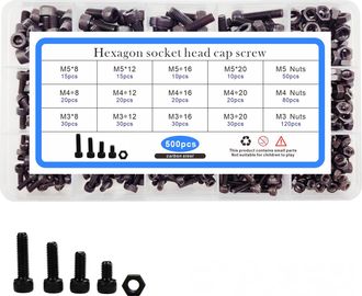 OEM Juego De 500 Piezas, Caja Negra, Tornillo De Cabeza Cil&iacute;ndrica, Tuerca, Tornillo De Cabeza Hexagonal Interna, Tornillo De Cabeza De Copa Hexagonal Int