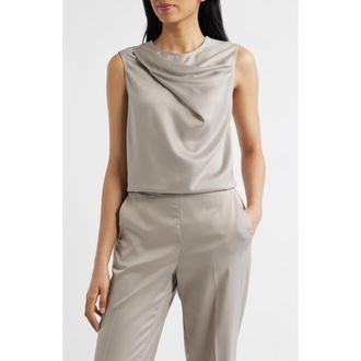 Anne Klein Asymmetric Sleeveless Cowl Neck Top in Porcini at Nordstrom, Size X-Large