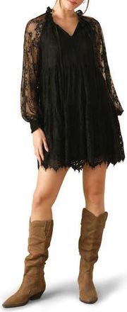 Flying Tomato Long Sleeve Lace Minidress in Black at Nordstrom Rack, Size Medium