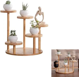OEM Soporte Para Plantas De Interior, Soporte De Bamb&uacute; De 6 Niveles, 6 Bandejas, Bandejas Con Un Di&aacute;metro De 11,5 Cm, Color Madera