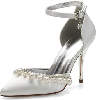 Miyoopark Wedding Shoes for Bride Ankle Strap Evening Pumps for Women M525 Ivory UK 4.5