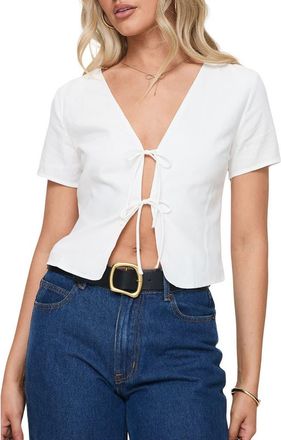 Princess Polly Corriander Tie Front Cotton Top in White at Nordstrom, Size 4