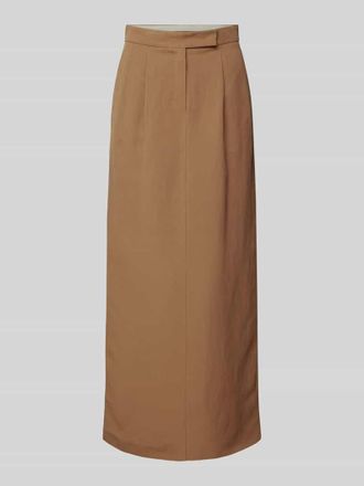 Max Mara Maxirock aus Viskose-Leinen-Mix Modell NELLA in Hellbraun, Gr&ouml;&szlig;e 36