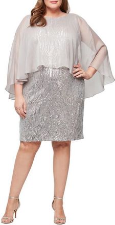 S.L. Fashions Chiffon Capelet Sequin Cocktail Dress in Buff at Nordstrom, Size 16W