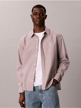 Calvin Klein Jeans Calvin Klein Mens Yarn-Dyed Stripe Washed Poplin Relaxed Shirt - Red - 2XL