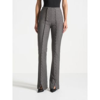 Mani&egrave;re De Voir Therese Tailored Button Detail Trousers in Dark Grey at Nordstrom, Size 10