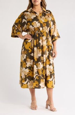 Renee C Floral Collared Maxi Dress in Mustard/Olive at Nordstrom Rack, Size 2X