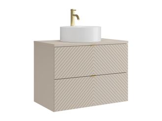 Vente-Unique Mueble de ba&ntilde;o suspendido con lavabo redondo sobre encimera y grifo - Beige - 80 cm - DORIONI