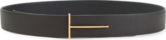 Tom Ford Dark Brown Reversible Textured Golden Buckle Belt