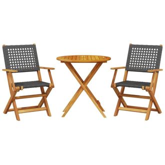 Berkfield Home 3 Piece Bistro Set Black Poly Rattan & Solid Wood