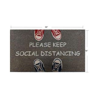Imports Decor Social Distancing Door Mat, Funny Warning Coir Doormat with Anti-Slip Backing for Entryway