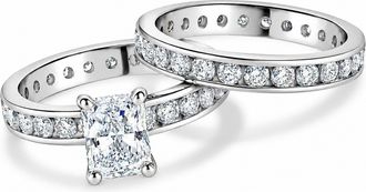 Pompeii3 4Ct Radiant Cut Diamond Eternity Engagement Wedding Ring Set 14k Gold Lab Grown