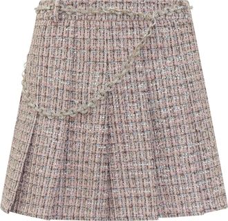 Self Portrait Rokken, Dames, Roze, 2Xs, Tweed, Roze Tweed Mini Rok met Juweelkettingversiering