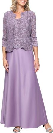 Alex Evenings Embroidered Lace Mock Two-Piece Gown with Jacket in Icy Orchid at Nordstrom, Size 10