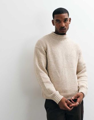 Abercrombie & Fitch maglione lavorato a maglia con finto collo alto color panna-Bianco