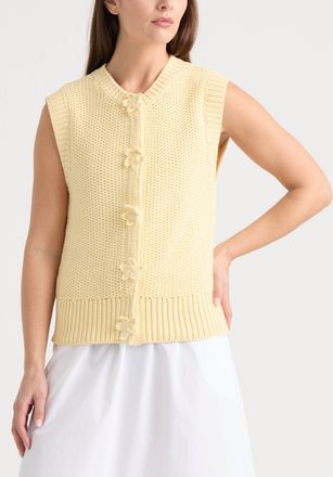 Ellen Tracy Womens Sleeveless Sweater with Crochet flower Detail