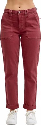 Judy Blue Aurora Weekender Garment Dyed Cuffed Jeans In Burgundy