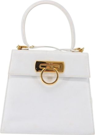 Ferragamo Gancini Convertible Top Handle Bag Leather White Leather Handbag (Pre-Owned)