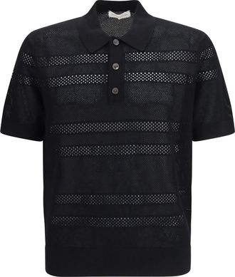 Dries Van Noten Mens Polo Shirt Mesh Black Viscose T-shirts And Polos