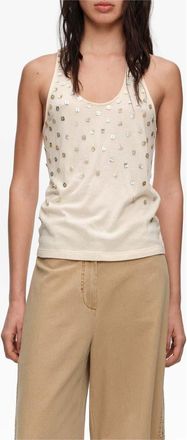 Bimba & Lola Top With Mother-Of-Pearl Pieces in Beige at Nordstrom, Size Large Eu