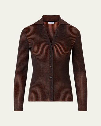 Akris Two-Tone Ribbed Merino Cardigan