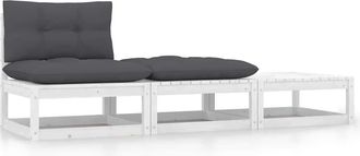 vidaXL Set De Muebles De Jard&iacute;n 3 Pzas Con Cojines Madera Pino Blanco Vidaxl