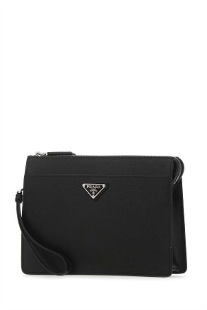 Prada Mens Black Leather Clutch Nero Vitello