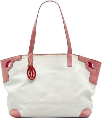 Cartier Beige Pink Canvas Leather Shoulder Bag Tote Bag (Pre-Owned)