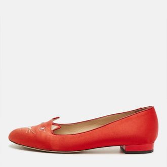 Charlotte Olympia Red Satin Cheeky Kitty Ballet Flats