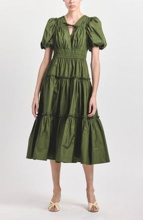 Derek Lam Phillipa Puff Sleeve Tiered Midi Dress in Fatigue at Nordstrom Rack, Size 00